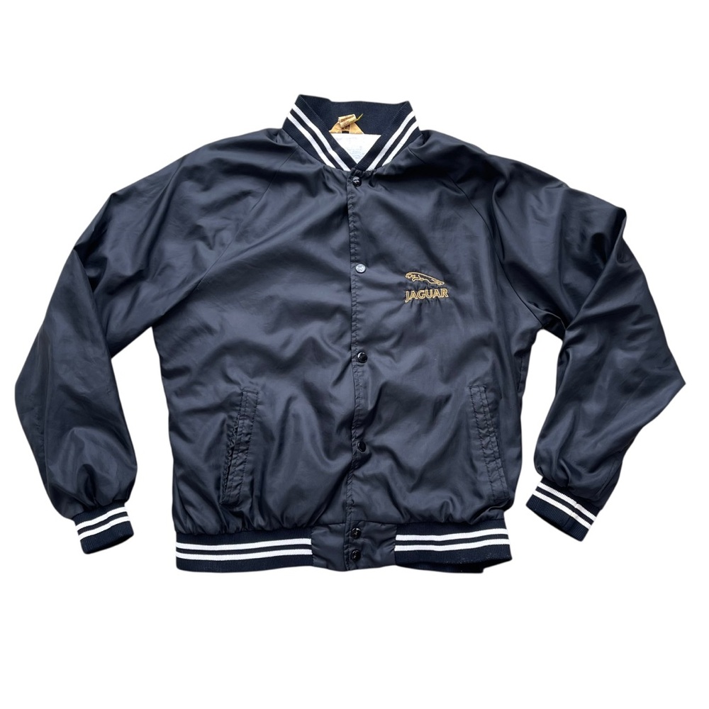 🔥 Vintage Logo 7 Jaguar Bomber Jacket XL Black Nylon Cotton Lined Retro Car